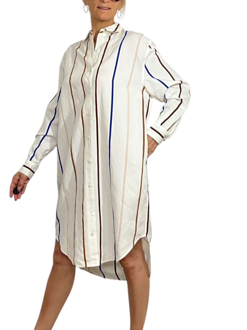 Jenni Kayne Shirt Dress XS Multi Striped Oversized Midi Long Sleeve - Picture 4 of 15